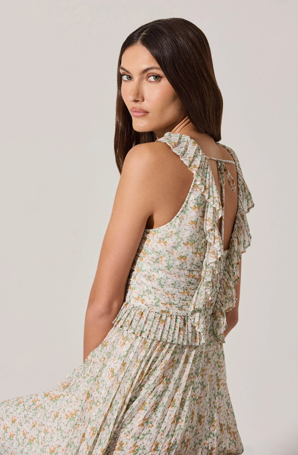 Floral Ruffle Pleated Midi Dress