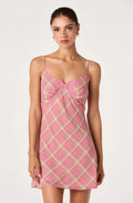 Kirsten Plaid Lace Trim Mini Dress