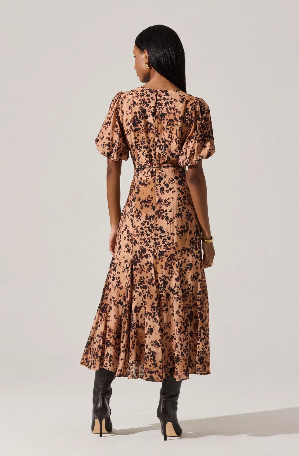 Lavena V-Neck Puff Sleeve Midi Dress