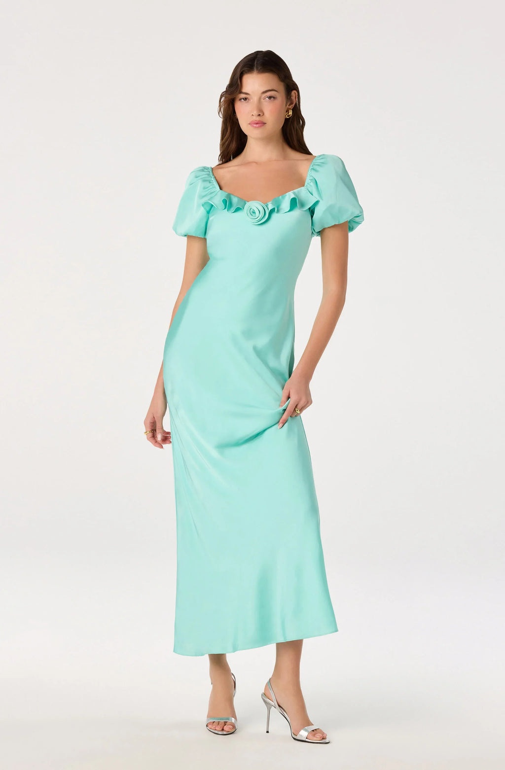 Bethrose 3D Rose Satin Maxi Dress