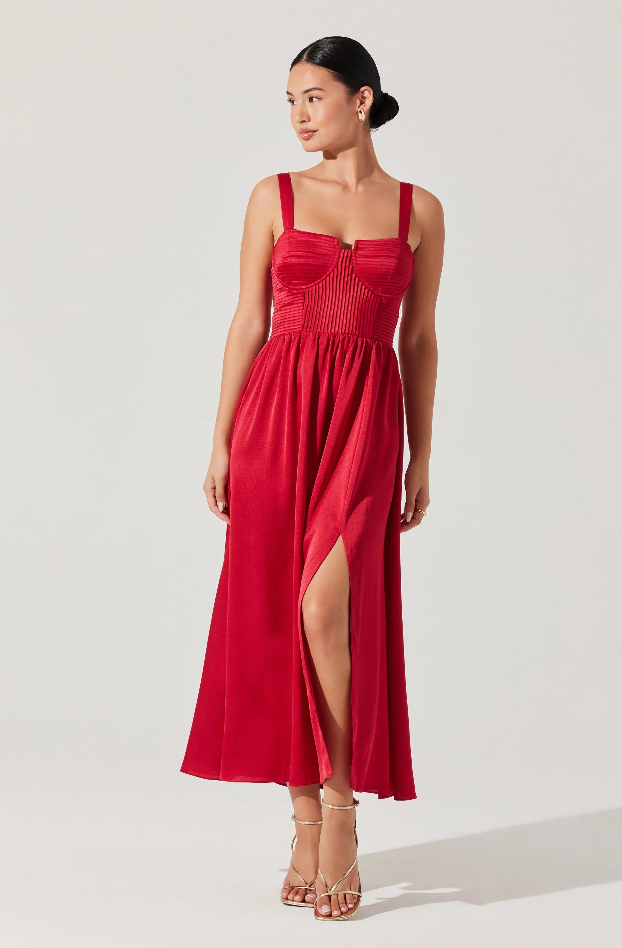 Pleated Bustier Midi Dress