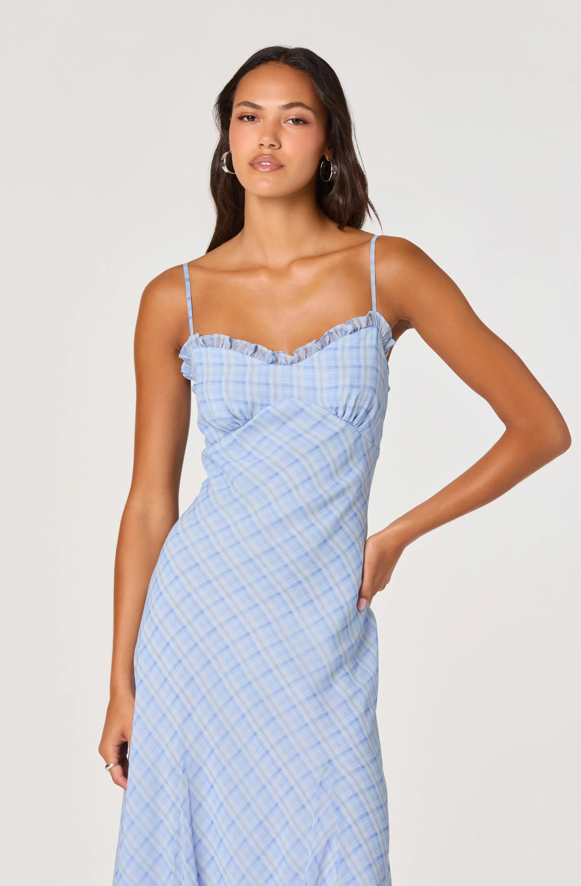 Maeryn Plaid Ruffle Trim Maxi Dress