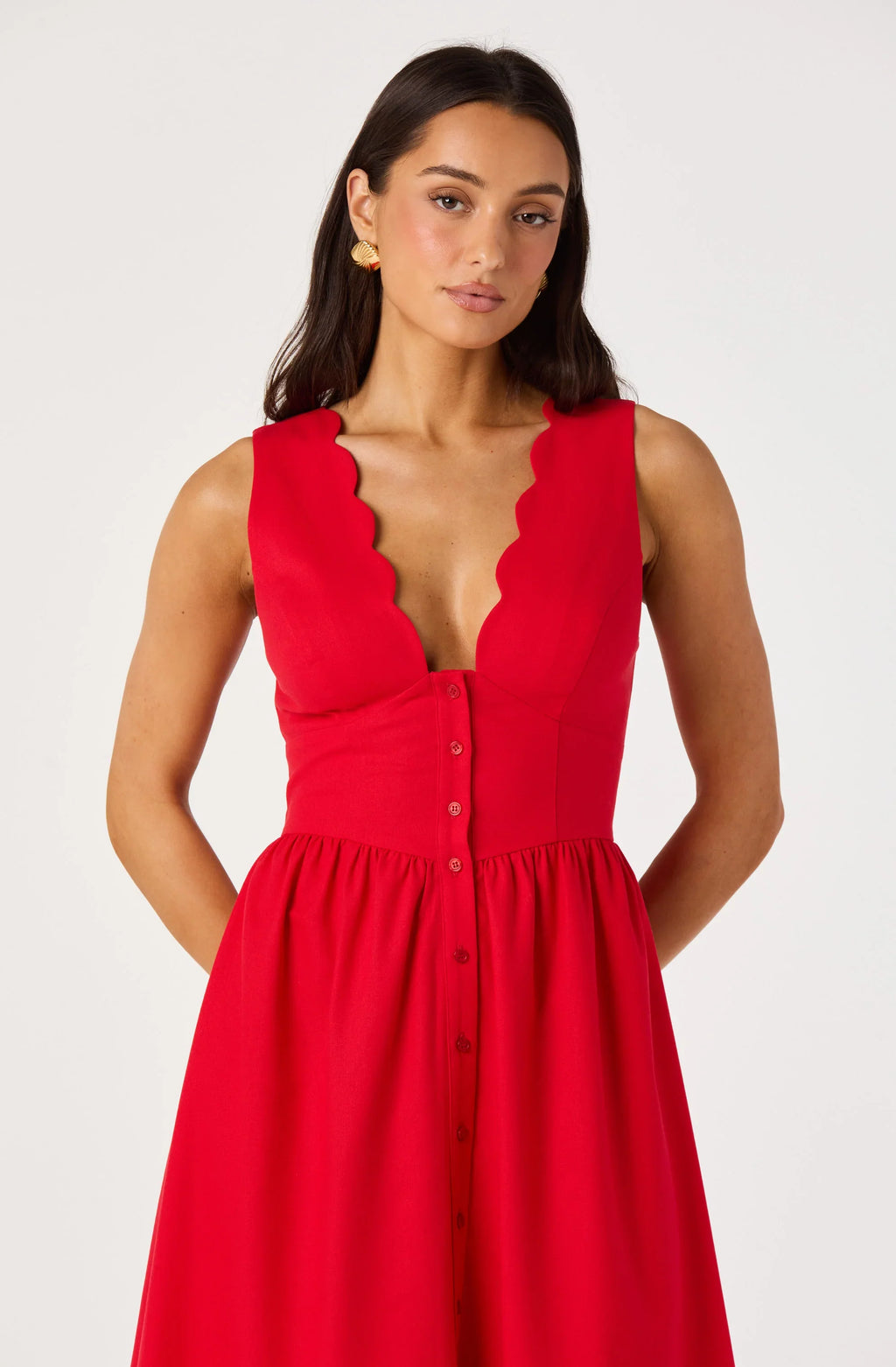 Cory V-Neck Button-Front Midi Dress