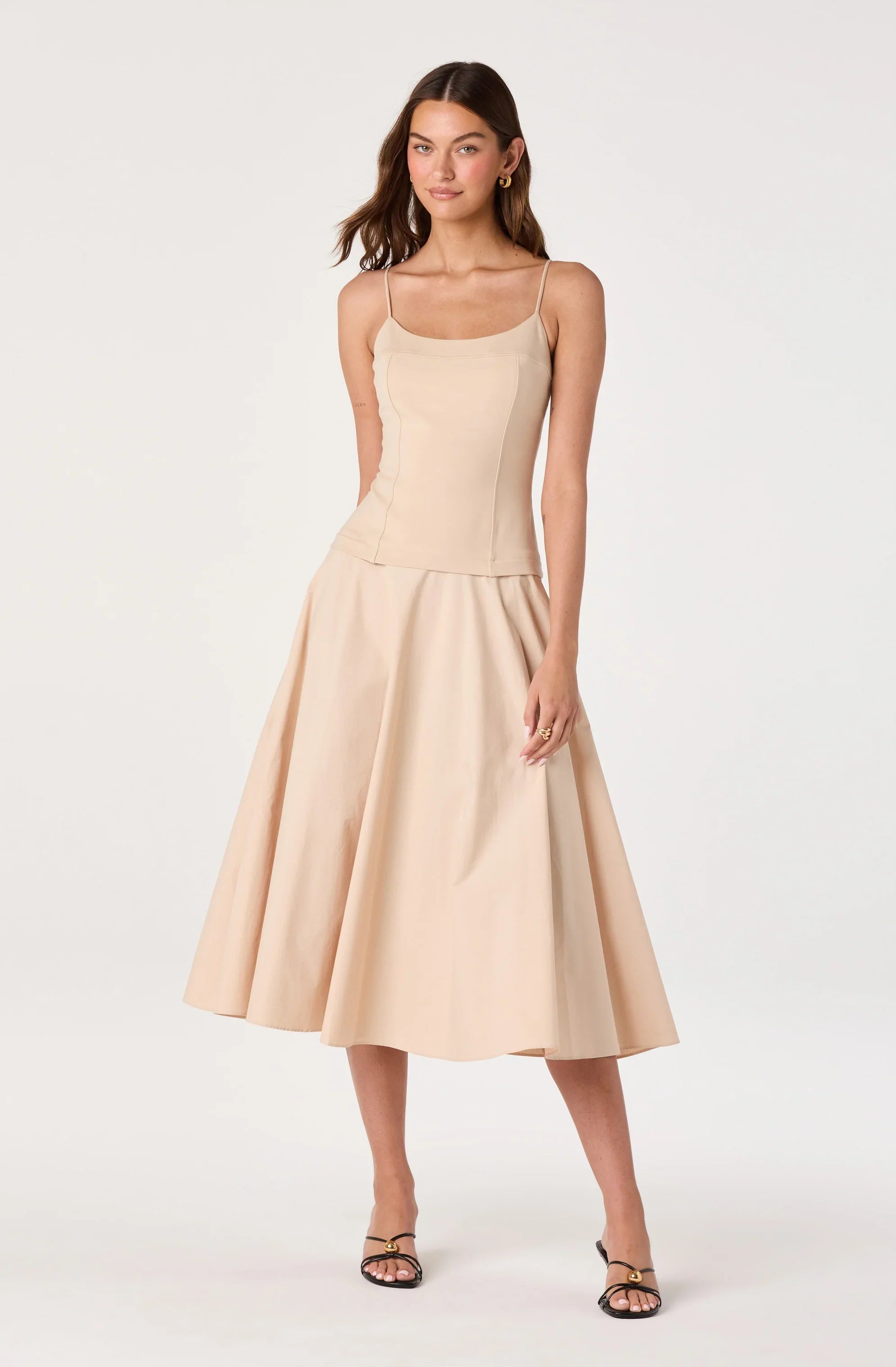 Cierra Mixed Media Drop Waist Midi Dress