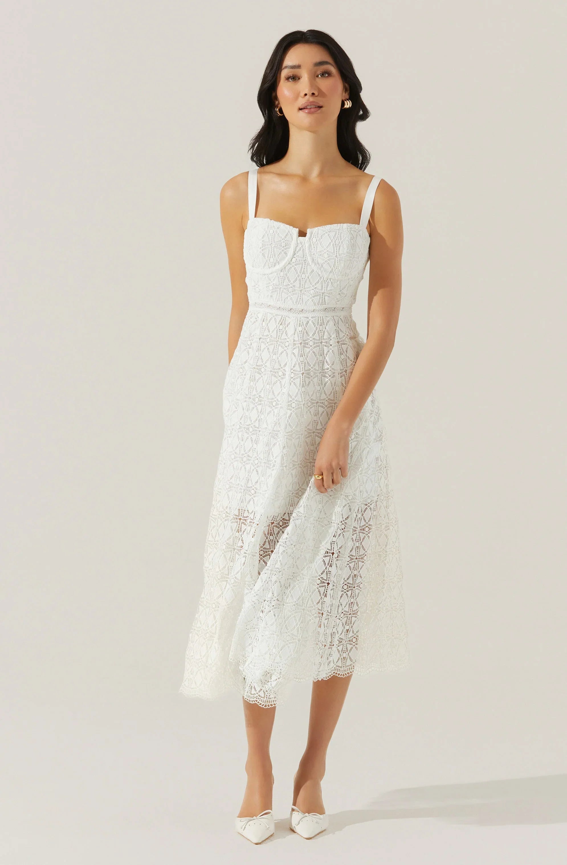 Tenna Floral Lace Bustier Midi Dress