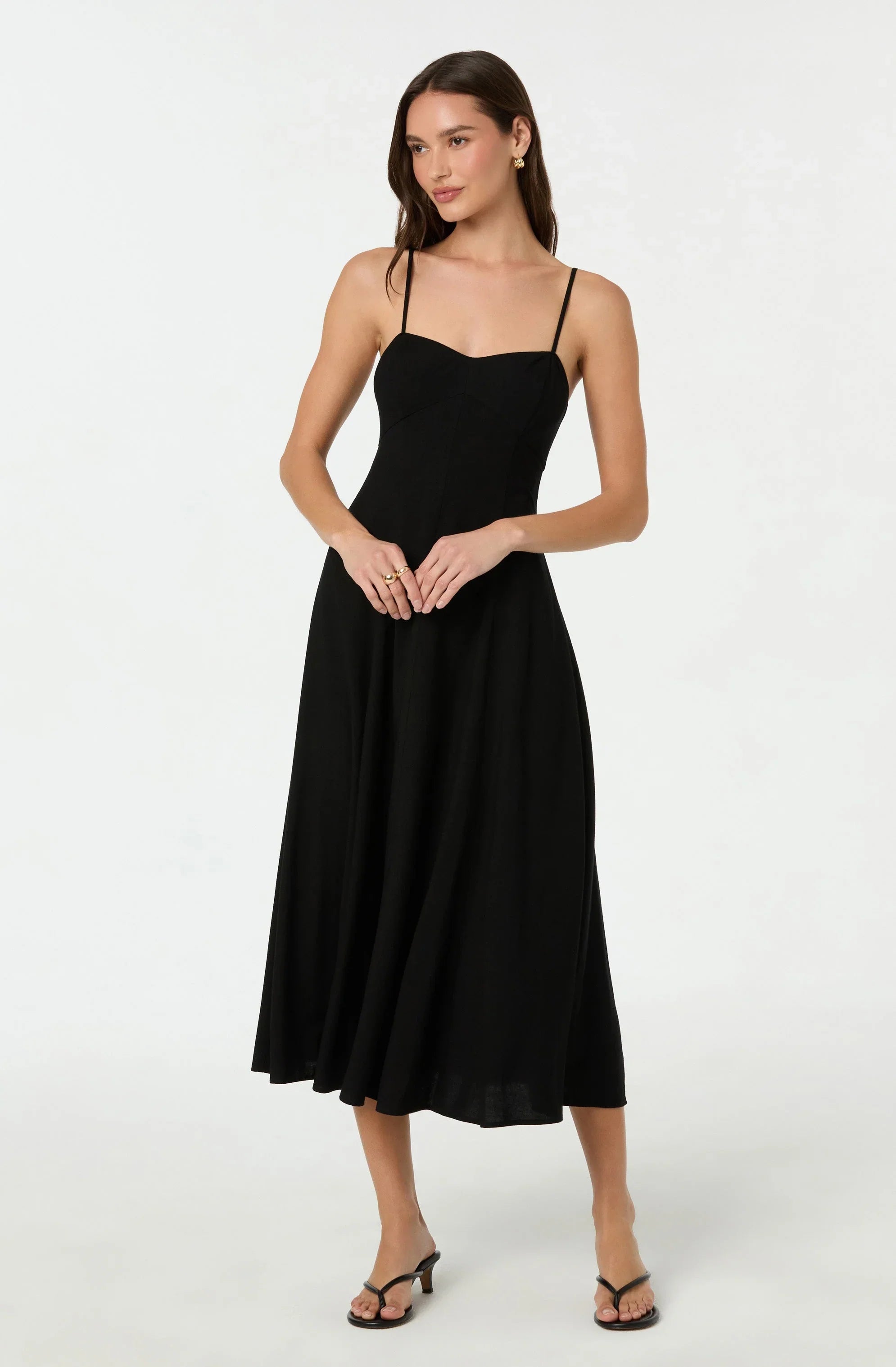 Linen-Blend A-Line Midi Dress