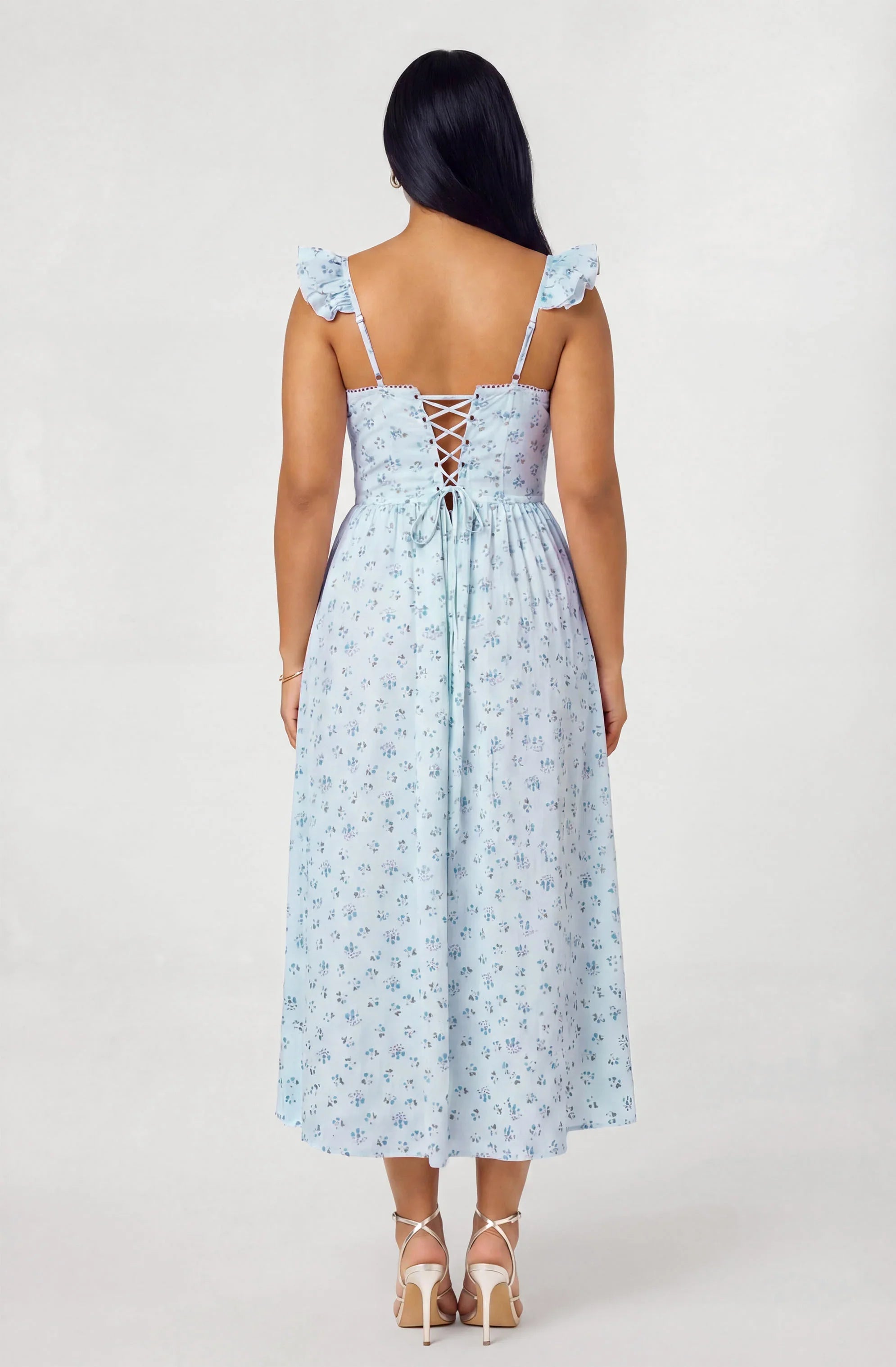 Wedelia Ruffle Strap Eyelet Corset Midi Dress