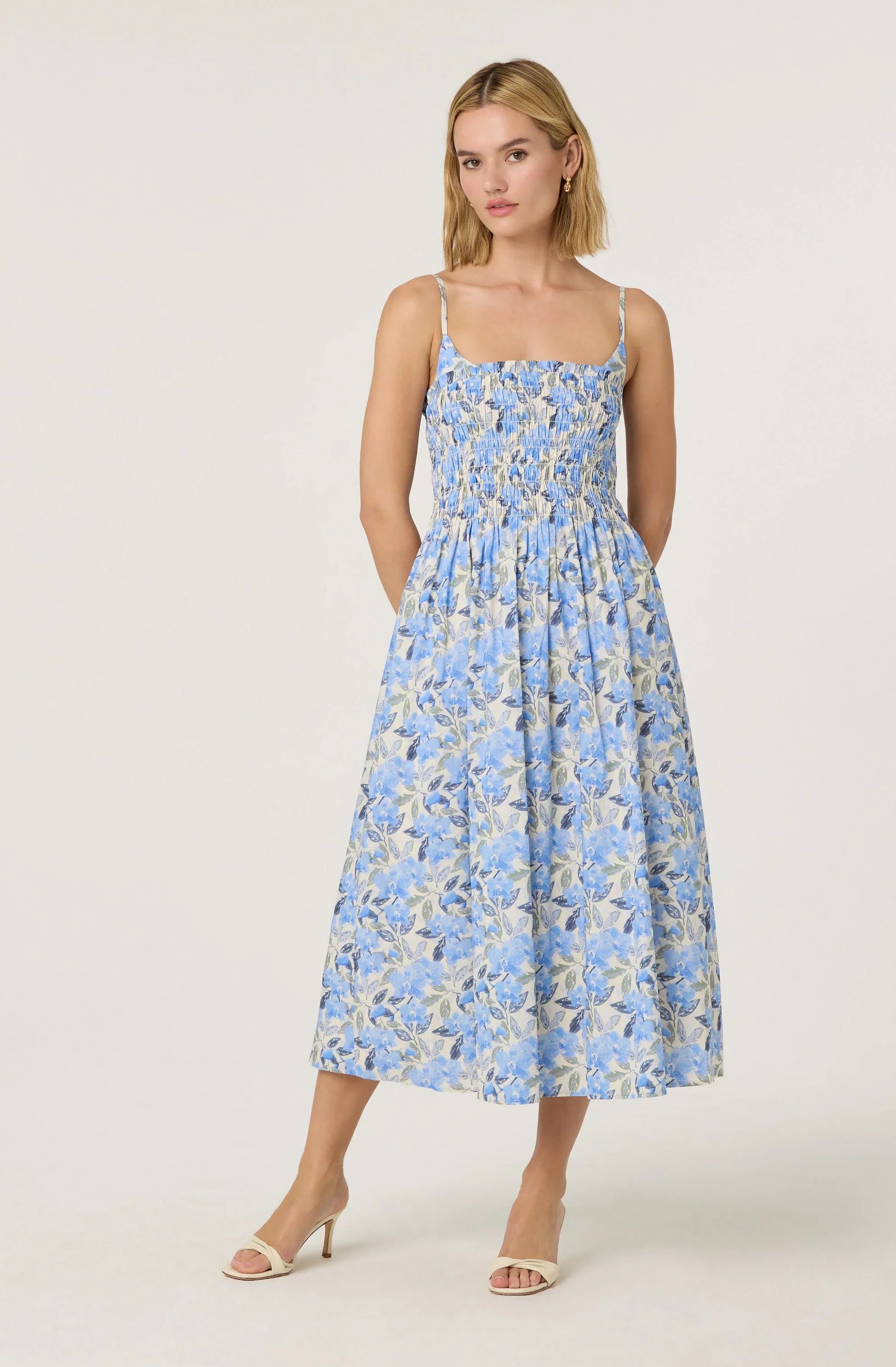 Smocked Floral Midi Dress