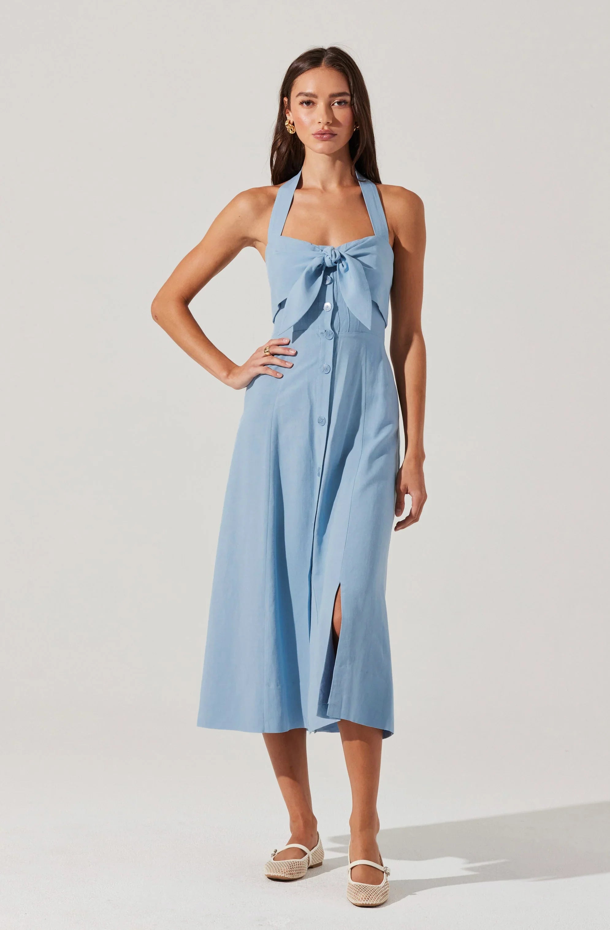 Katherine Linen-Blend Halter Midi Dress