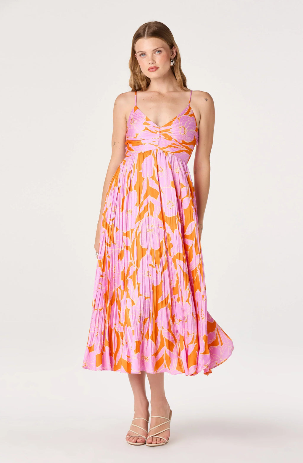 Maeve Pleated Satin Midi Dress