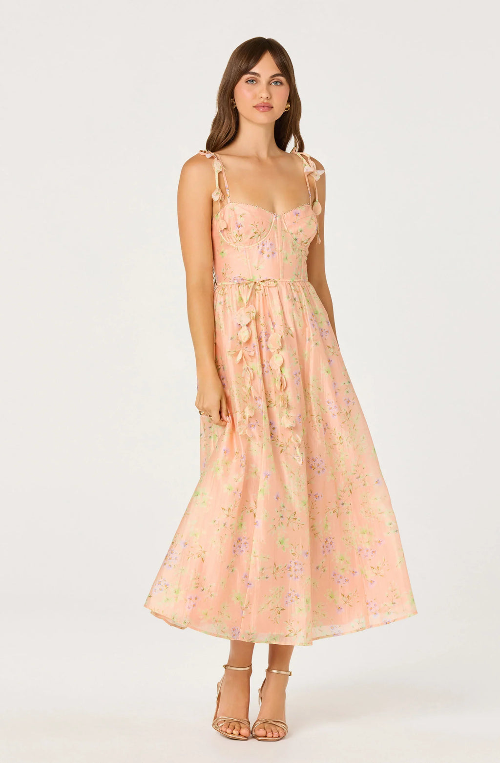 Halcyon Floral 3D Flower Appliqué Midi Dress
