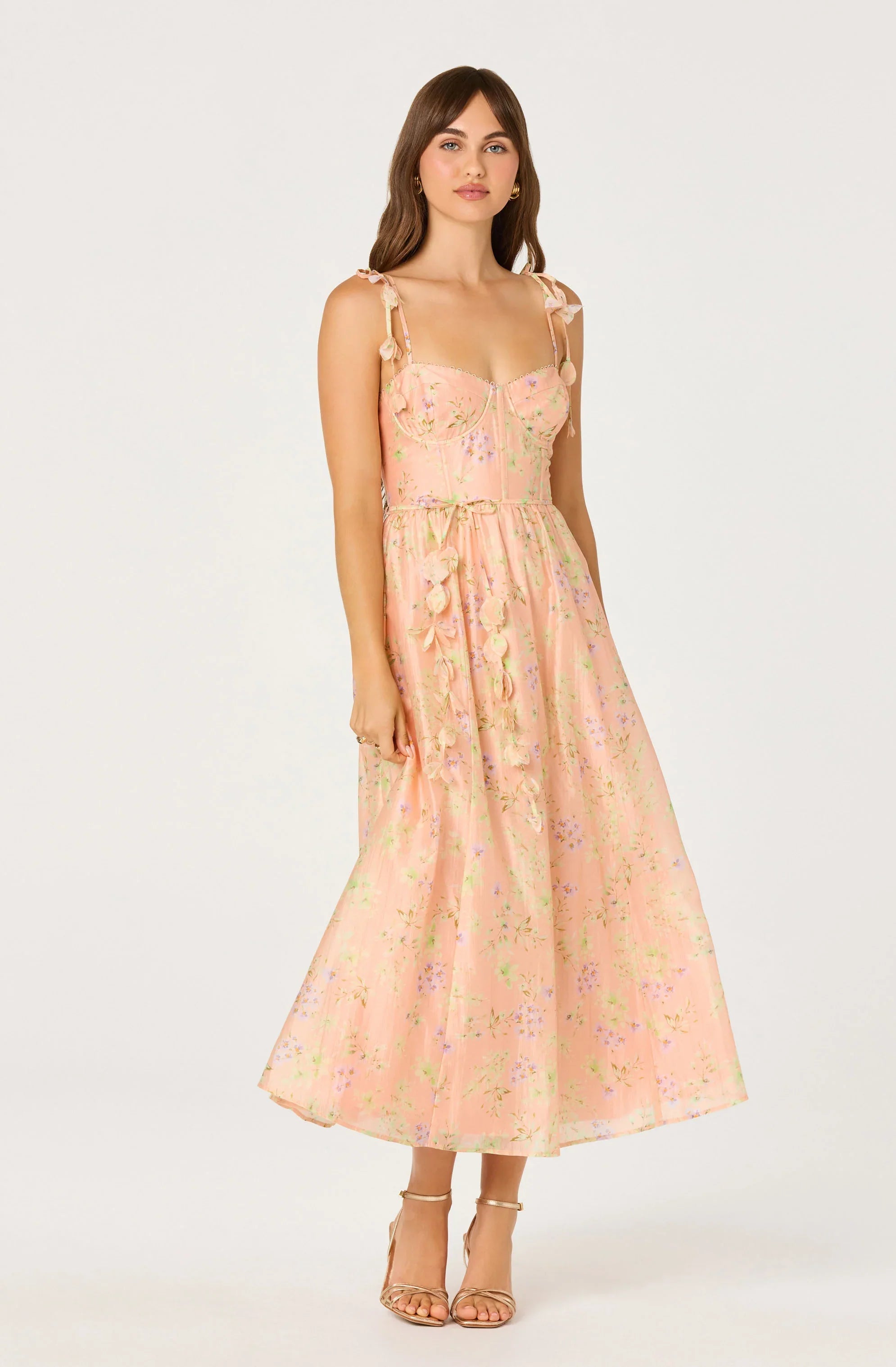 Halcyon Floral 3D Flower Appliqué Midi Dress
